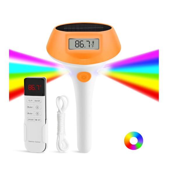 Pool Thermometer Floating Easy Read, Solar Digital Led Light and Backlit Display - Picture 1 of 6